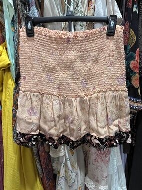 Smocked mini skirt with layers.